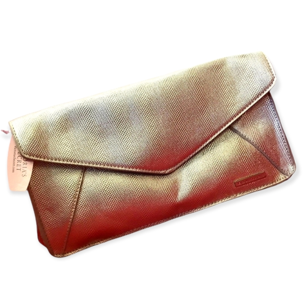 Victoria's Secret Gold Metallic Clutch Faux Leather Envelope Style Purse Handbag